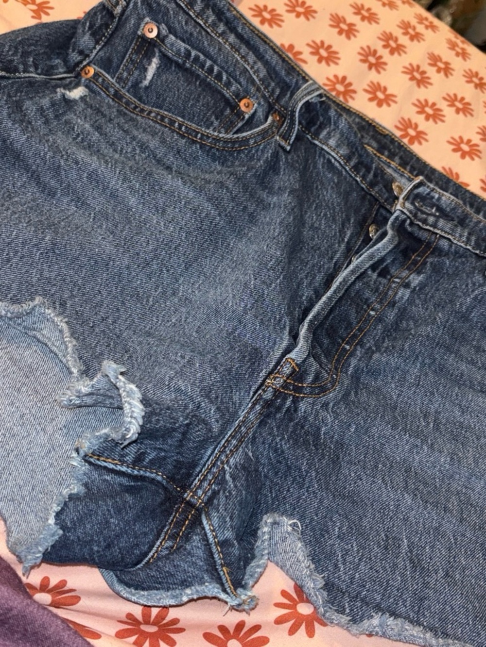 Levi's Dark Blue High-Rise Distressed Denim Jeans